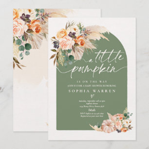 Boho Pampas Grass Pumpkin Baby Duschsäge Grün Einladung