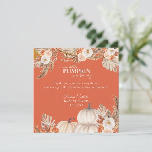 Boho Pampas Grass Pumpkin Dankeschön Karte (Stehend Vorderseite)