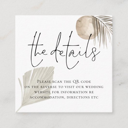 Boho Pampas Grass QR Code Hochzeitsdetails Begleitkarte (Vorderseite)