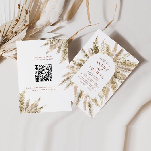 Boho Pampas Grass Qr Code in einer Hochzeit Einladung