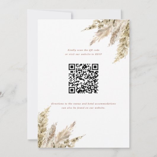 Boho Pampas Grass Qr Code in einer Hochzeit Einladung (Rückseite)