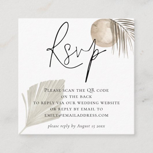 Boho Pampas Grass QR Code Wedding RSVP Begleitkarte (Vorderseite)