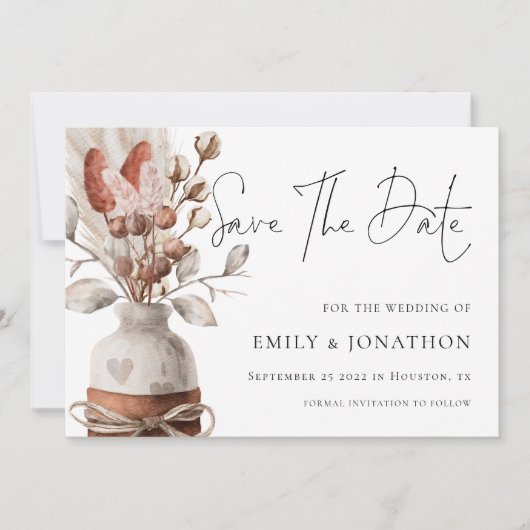 Boho Pampas Grass QR Code Wedding Save The Date (Vorderseite)