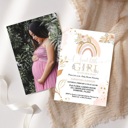 Boho Pampas Grass Rainbow Baby Girl Baby Shower Einladung