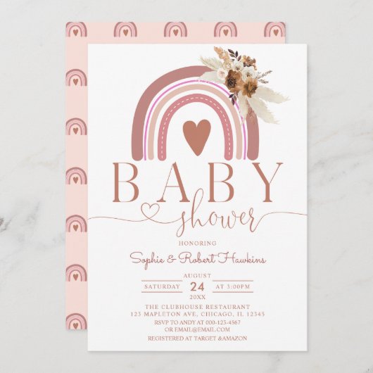Boho Pampas Grass Rainbow Baby Shower Einladung (Vorne/Hinten)
