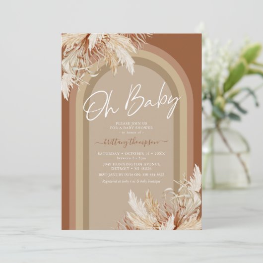 Boho Pampas Grass Rainbow Baby Shower Invitation Einladung (Stehend Vorderseite)