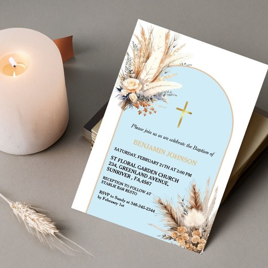 Boho Pampas Grass Rainbow Boy Taufe Christening Einladung