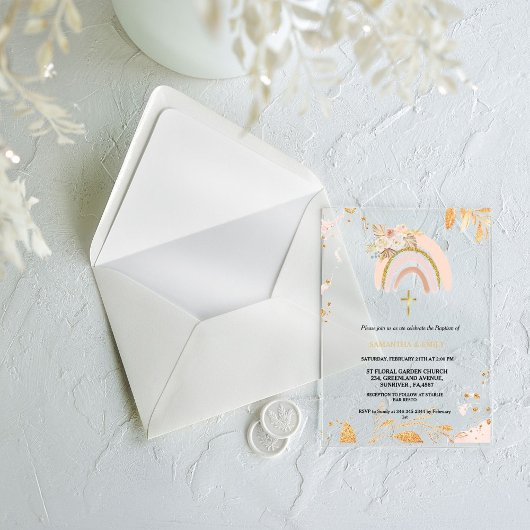 Boho Pampas Grass Rainbow Girl BAptism Christening Acryleinladungen