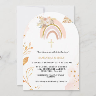 Boho Pampas Grass Rainbow Girl BAptism Christening Einladung