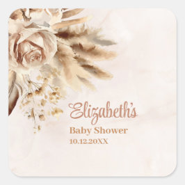 Boho Pampas Grass Rose Babydusche Quadratischer Aufkleber