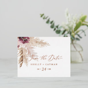Boho Pampas Grass Rose Gold Foil Save the Date Folie Einladungspostkarte