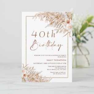 Boho Pampas Grass Rose Gold Rahmen Geburtstag Einladung