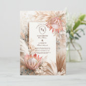 Boho Pampas Grass Rustic Wedding Design Einladung (Stehend Vorderseite)