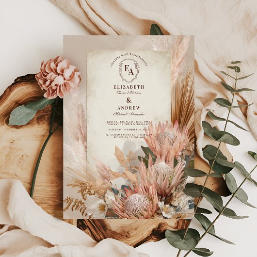 Boho Pampas Grass Rustic Wedding Design Einladung