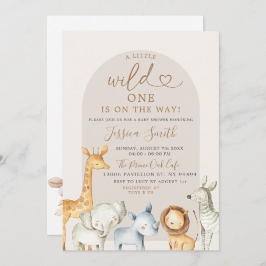 Boho Pampas Grass Safari Wild One Baby Shower Invi Einladung (Vorne/Hinten)