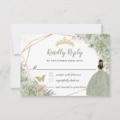 Boho Pampas Grass Sage Green Floral Quinceañera RSVP Karte (Vorderseite)