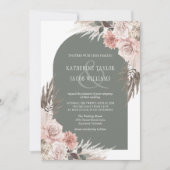 Boho Pampas Grass Sage Green Floral Wedding Einladung (Vorderseite)