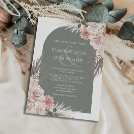 Boho Pampas Grass Sage Green Floral Wedding Einladung
