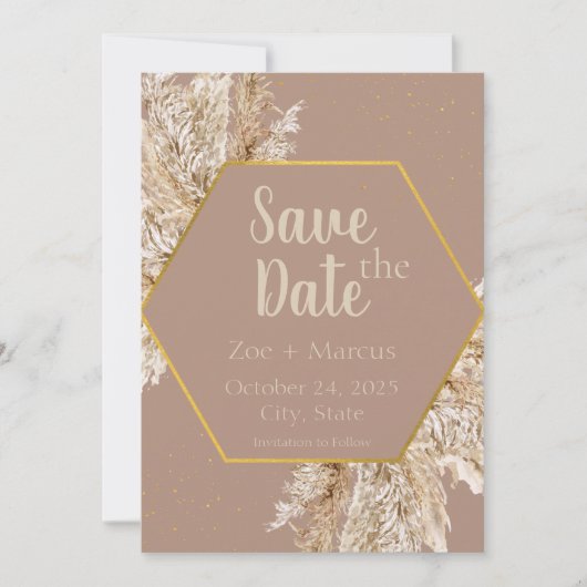 Boho Pampas Grass Save the Date - Beige/Blush (Vorderseite)