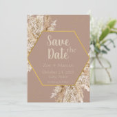 Boho Pampas Grass Save the Date - Beige/Blush (Stehend Vorderseite)