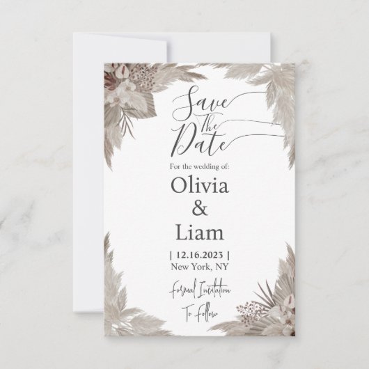 Boho Pampas Grass Save the Date Hochzeit (Vorderseite)