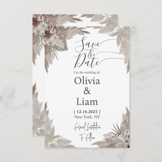 Boho Pampas Grass Save the Date Hochzeit (Vorne/Hinten)