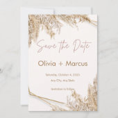 Boho Pampas Grass Save the Date | Neutral Beige Einladung (Vorderseite)
