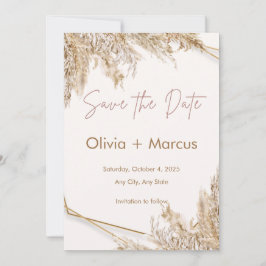 Boho Pampas Grass Save the Date | Neutral Beige Einladung