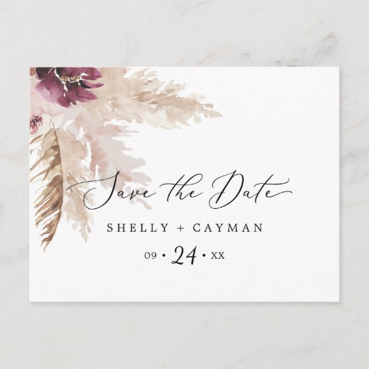 Boho Pampas Grass Save the Date Postkarte (Vorderseite)