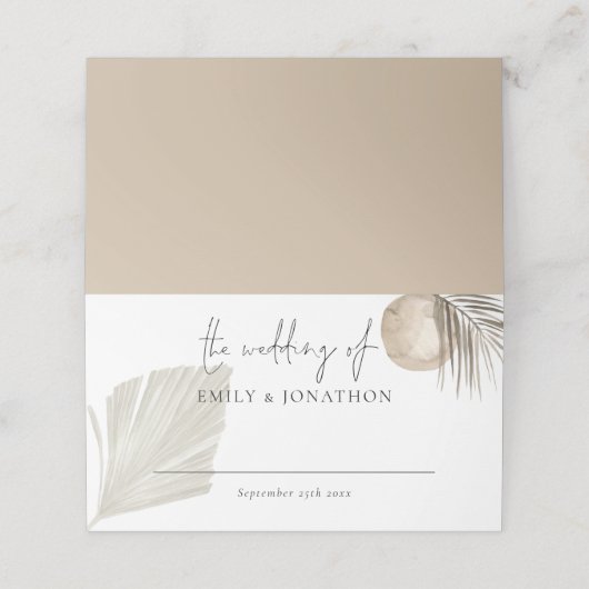 Boho Pampas Grass Script-Namen Datum Hochzeit Platzkarte (Außenseite Aufgefaltet)