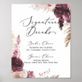 Boho Pampas Grass Signature Drinks unterzeichnen Poster (Vorne)