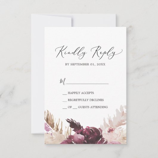 Boho Pampas Grass Simple RSVP Card Karte (Vorderseite)