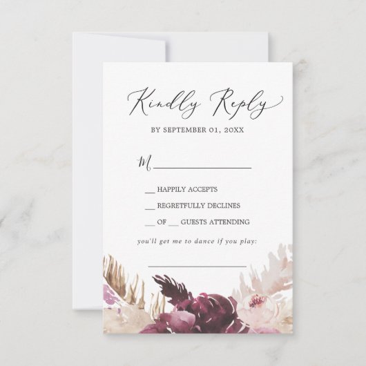 Boho Pampas Grass Song Request RSVP Card (Vorderseite)