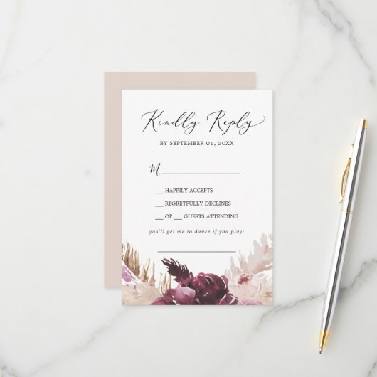 Boho Pampas Grass Song Request RSVP Card (Vorderseite/Rückseite Beispiel)
