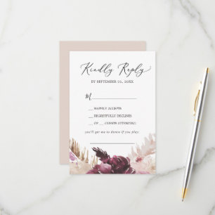 Boho Pampas Grass Song Request RSVP Card Karte