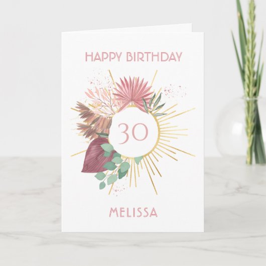 Boho Pampas Grass Sun Mandala jedes Alter Geburtst Karte (Vorderseite)