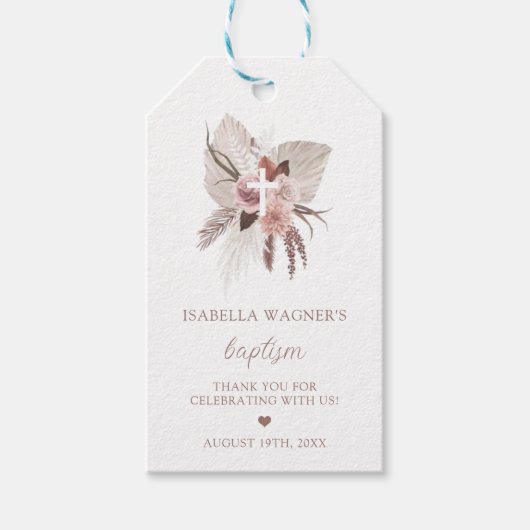 Boho Pampas Grass Taufe Geschenkanhänger (Vorderseite)