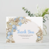 Boho Pampas Grass Teddy Bear Baby Dusche Vielen Da Dankeskarte (Stehend Vorderseite)