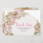 Boho Pampas Grass Teddy Bear Baby Shower Dankeskarte (Vorne/Hinten)