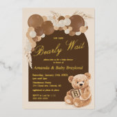 Boho Pampas Grass Teddy Bear Baby Shower Folieneinladung (Vorderseite)
