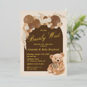 Boho Pampas Grass Teddy Bear Baby Shower Folieneinladung (Stehend vorne)