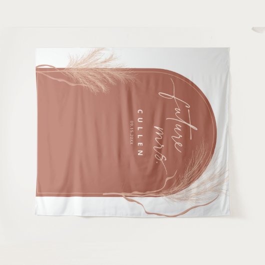 Boho Pampas Grass Terracotta Arch Brautparty Wandteppich (Vorderseite (Horizontal))