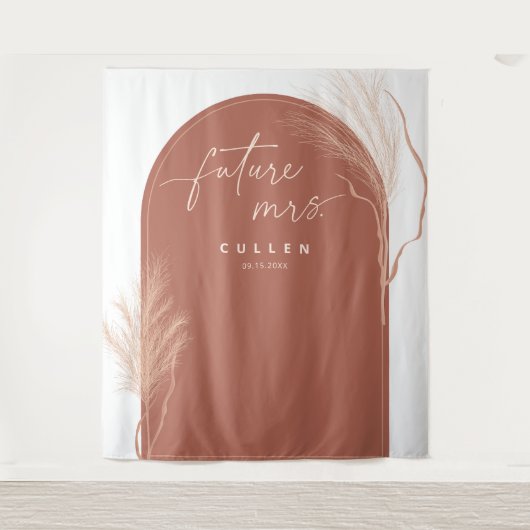 Boho Pampas Grass Terracotta Arch Brautparty Wandteppich (Vorderseite)