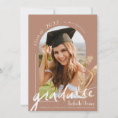 Boho Pampas Grass Terracotta Arch Foto Abschluss Einladung (Vorderseite)