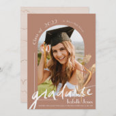 Boho Pampas Grass Terracotta Arch Foto Abschluss Einladung (Vorne/Hinten)