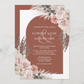 Boho Pampas Grass Terracotta Blumenzehen Einladung (Vorne/Hinten)