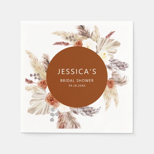 Boho Pampas Grass Terracotta Brautparty Serviette (Vorderseite)