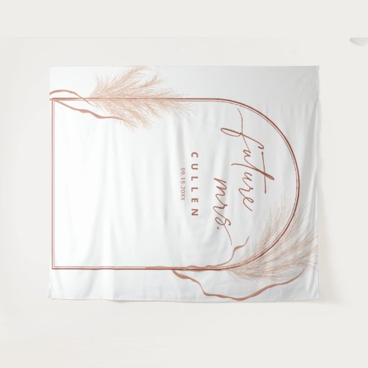 Boho Pampas Grass Terracotta Brautparty Wandteppich (Vorderseite (Horizontal))