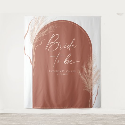 Boho Pampas Grass Terracotta Brautparty Wandteppich (Vorderseite)