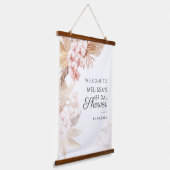 Boho Pampas Grass Terracotta Brautparty Willkommen Wandteppich Mit Holzrahmen (Gewinkelt)